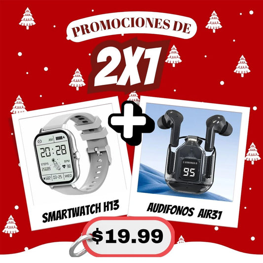 🎄Promociones navidad,  Reloj inteligente + Audífonos bluetooth